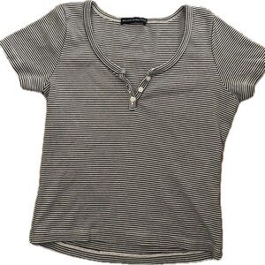 Brandy Melville Blue and White Striped Henley Tee 100% Cotton
